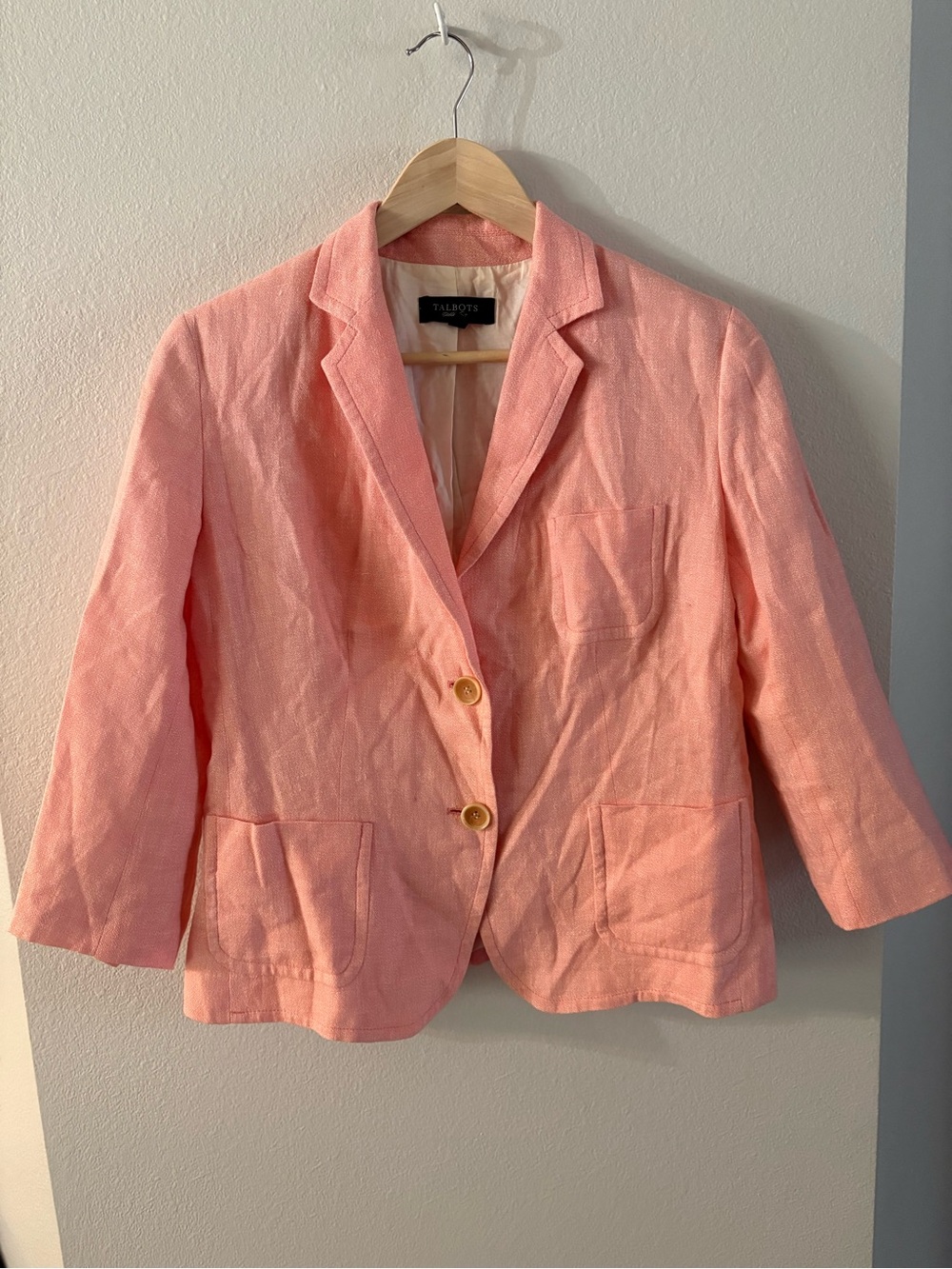 Cottagecore Coral Linen Cotton Blend Blazer Coastal Grandma size 6 Talbots